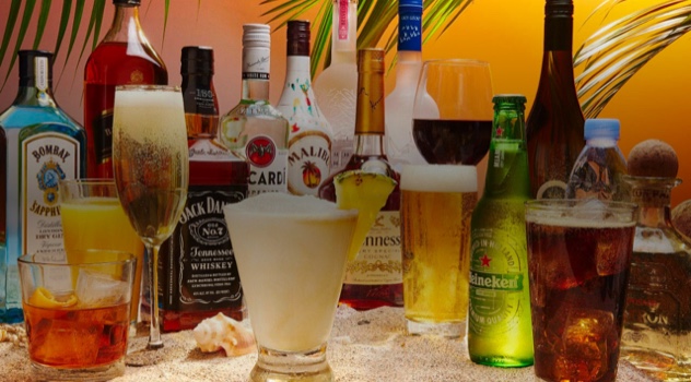 Liquors different brands and bottles